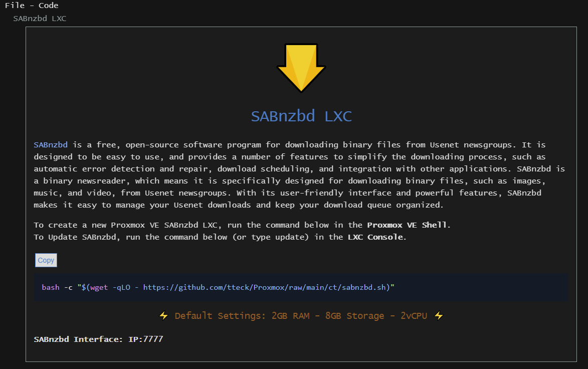 SABnzbd Installation auf einem Proxmox VE mit Speicher auf einem NAS